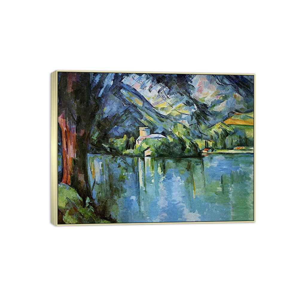 SDYSKKUG Canvas Wall Art Picture Decor Lake by Paul Cezanne 80x60cm Silver Frame