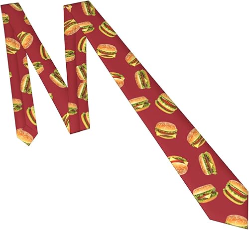 Miniatura 4 de DOINBEE Divertidos corbatas de hamburguesa para hombres, corbata de seda delgada con estampado de hamburguesa roja loca, corbata de regalo para