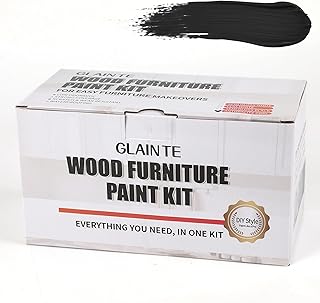 GLAINTE Furniture Paint Kit - Black Wood Paint for Cabinets, Doors, Tables & Dressers Refinishing, Water-Based, Non-Toxic & Odorless, 32 OZ