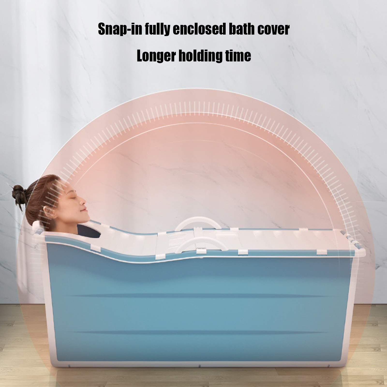 Vasca da bagno pieghevole portatile da 130 cm, vasca da bagno indipendente con coperchio e tubo di scarico, vasca da bagno pieghevole in plastica ispessita blu per adulti, capacità portante 41,9 kg