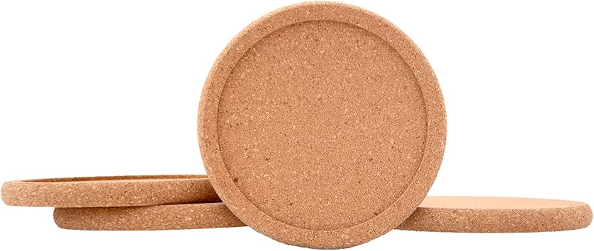 Natural Round Cork Coasters for Drinks with Lip Edge Absorbent Heat and Water Resistant Reusable Durable Saucers for Bar Glass Cup/Mug Coffee Coasters 4, PCS