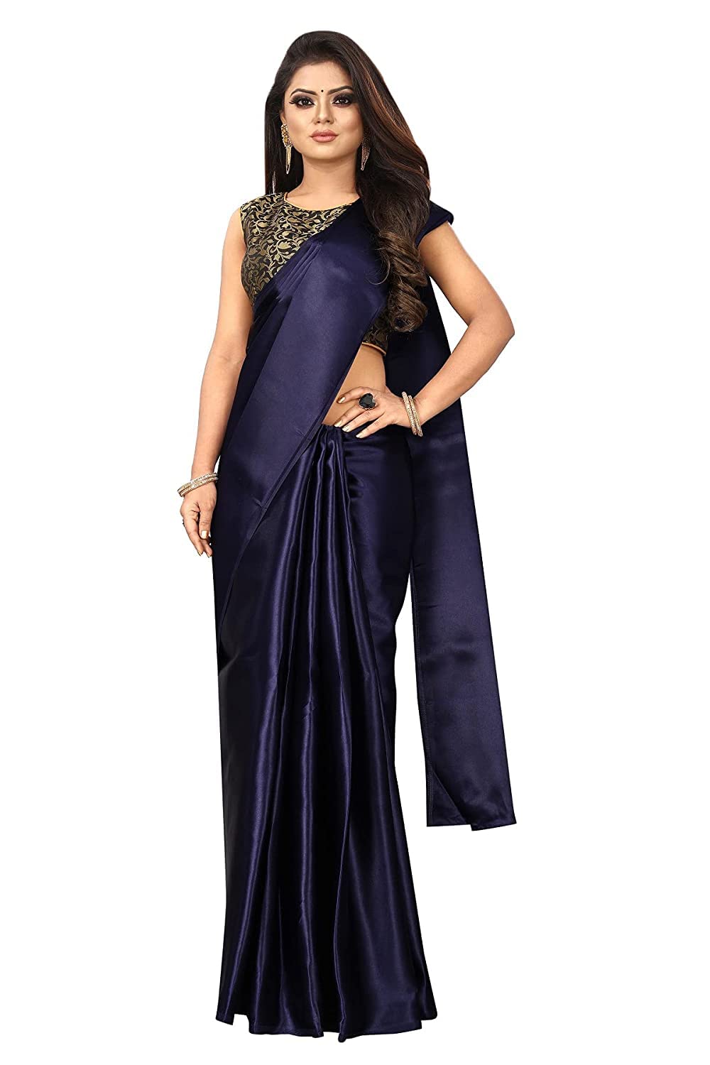 PeegliIndian Women Satin Silk Saree with Mens Shirt and Trouser Fabric Set