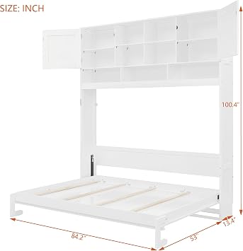 Harper & Bright Designs Queen Size Murphy Bed, Murphy Wall Bed with Ample Storage Space and Chevron Stripes, White
