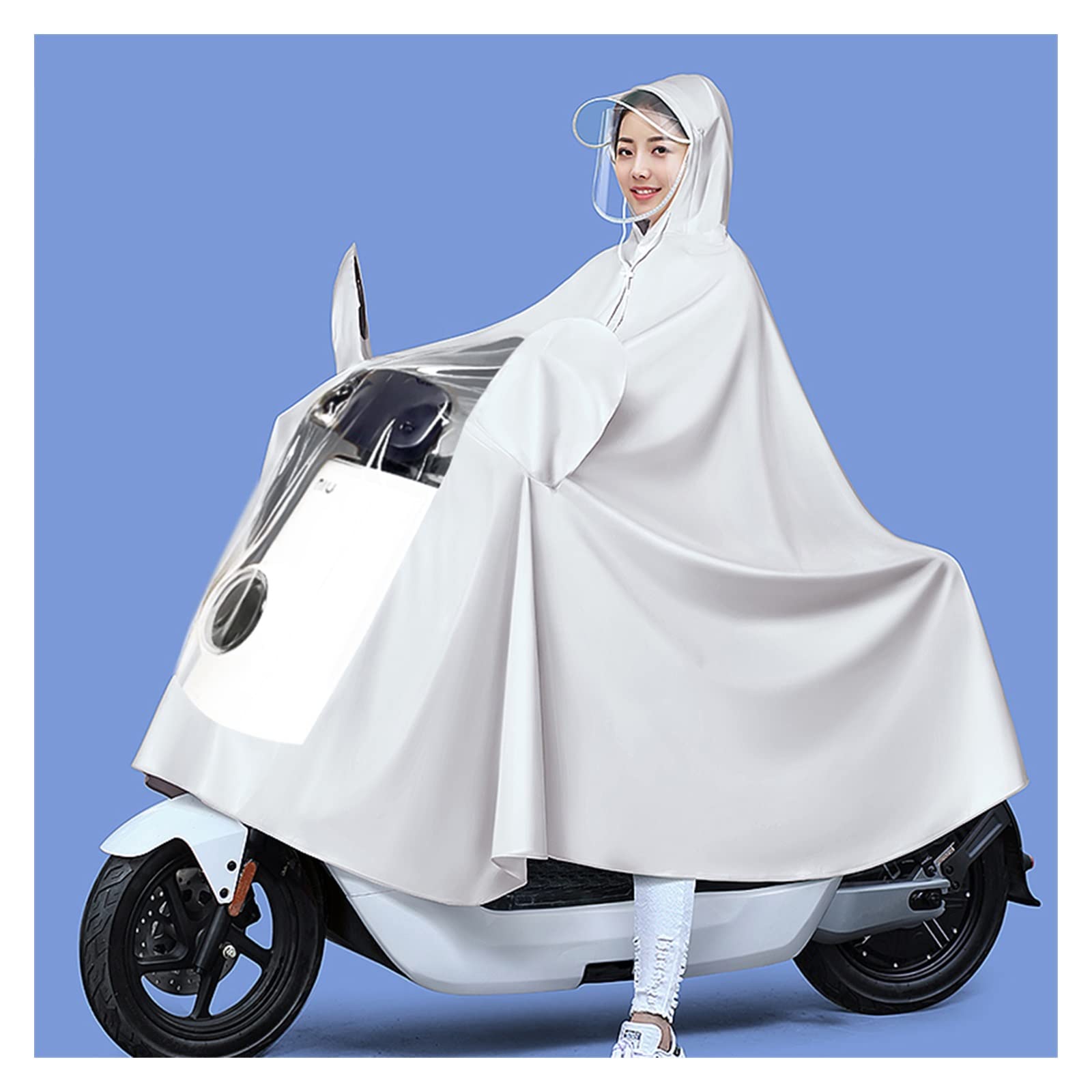 Dqzrtueca Unisex White Hooded Rain Poncho Windproof Cape For Bike Ebike Motorcycle Mobility Scooter Multicolor M-5Xl(,M)