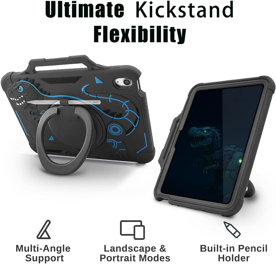 Kids Case for Apple ipad A16 11 Inch 2025 & ipad 10th Generation 10.9" 2022, Heavy Duty Protective Cover for i pad 10/11TH Gen with Pencil Holder Handle for Boys - Gray image 5