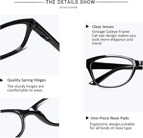 Miniatura 5 de Henotin Paquete de 5 lentes de lectura para mujer, elegantes lentes de lectura con bloqueo de luz azul, marco vintage de ojo de gato