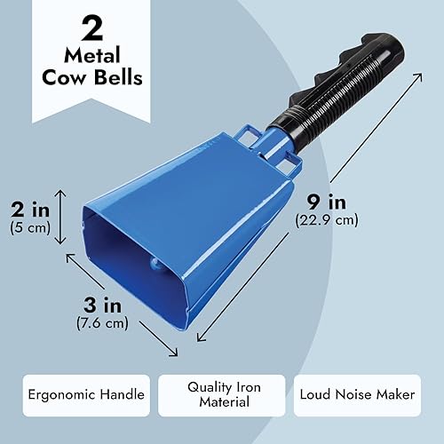 Miniatura 36 de Paquete de 2 cencerros de 9 pulgadas para eventos deportivos, fabricantes de ruido de percusión con asa para juegos de fútbol, estadios (blanco)