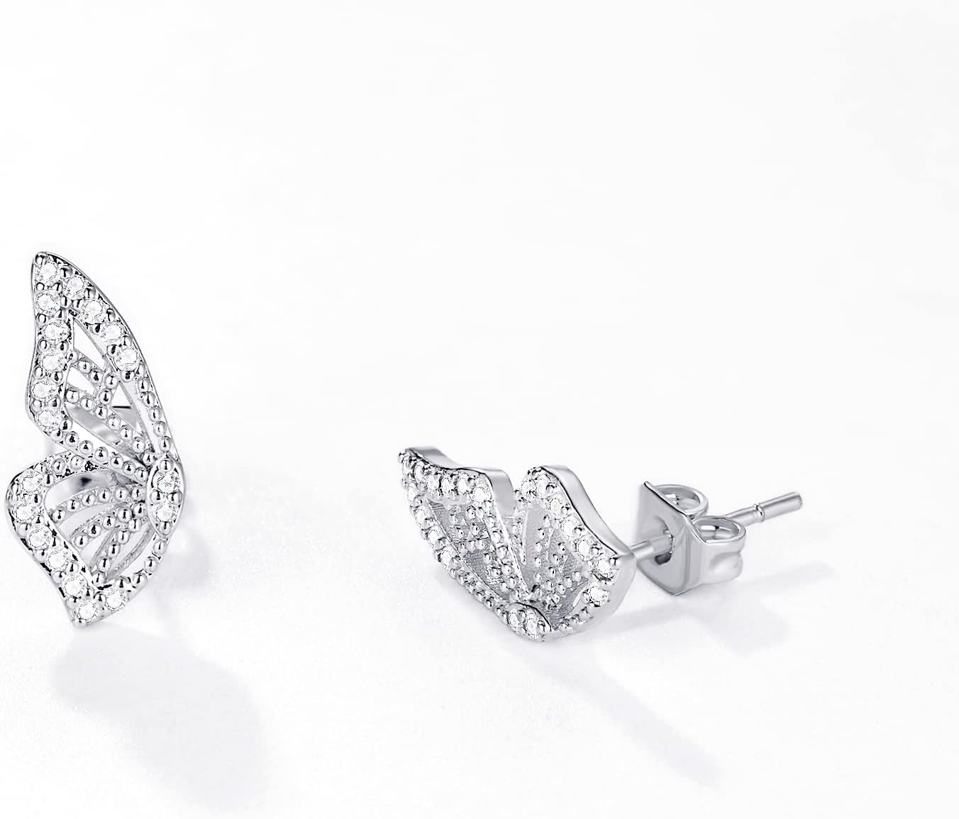Luxval Butterfly Wing Earrings,18K Gold Plated CZ Simulated Diamond Silver Stud Earrings, Tiny Butterfly Cartilage Earrings for women,Gold Stud Earrings for Girls - Image 9