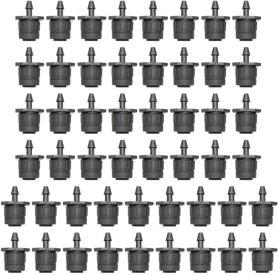 Adjustable Drip Emitters 50 Pcs, 360 Degree Sprayer for Plants, 0-23 GPH Flow Control Irrigation Drippers for Garden, Flower Beds, Vegetables, Greenhouse