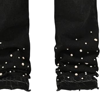 Mens Slim Fit Stretch Jeans Ripped Distressed Stacked Flared Jeans Fashion Vintage Bell Bottom Hip Hop Denim Pants