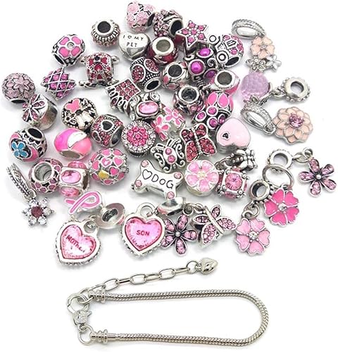 40 piezas de cuentas mixtas para hacer joyas, dijes, pedrería, cuentas de aleación de hoyos grandes, varios colores y estilos al azar.