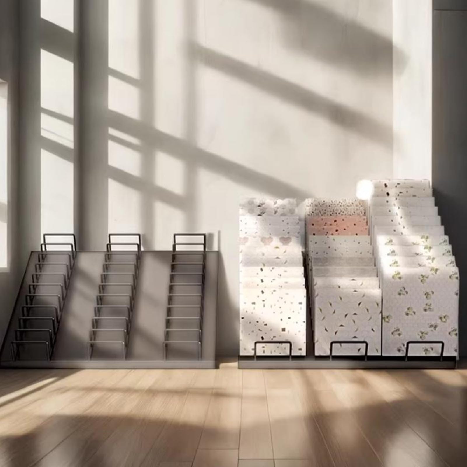 Stojak na płytki ceramiczne z wieloma przegródkami, półka ekspozycyjna na płytki porcelanowe, organizer do magazynów i sklepów detalicznych