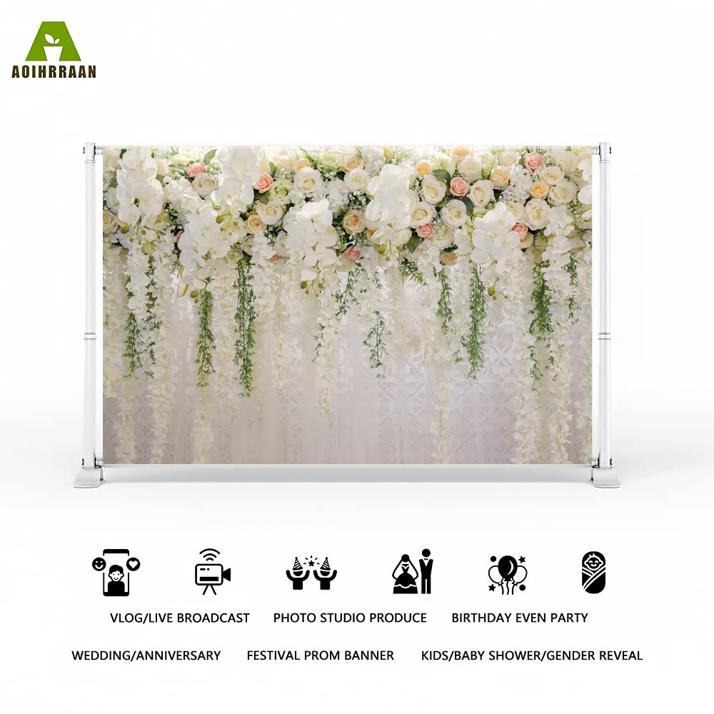 Aoihrraan 3x2,5m Boda Telón De Fondo Blanco Flor Floreciendo Glicina Verde Rosa Muro Floral Fotografía Ducha Nupcial Propuesta Matrimonio Fiesta Cuna Ceremonia Día La Madre Dama Retrato Foto Vinilo