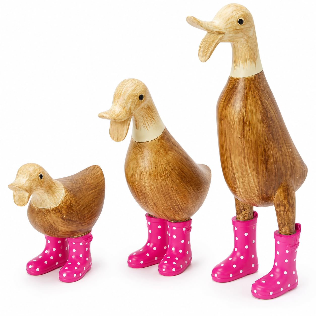 GUTE Duck Yard Dekorationen Yard Art Garten Pfütze Enten mit rosa gepunkteten Gummistiefeln Set von 3 – Gartendekoration Statuen Ente Figur Statue – Wasserdicht Indoor & Outdoor Rasen Zwerg Ornament