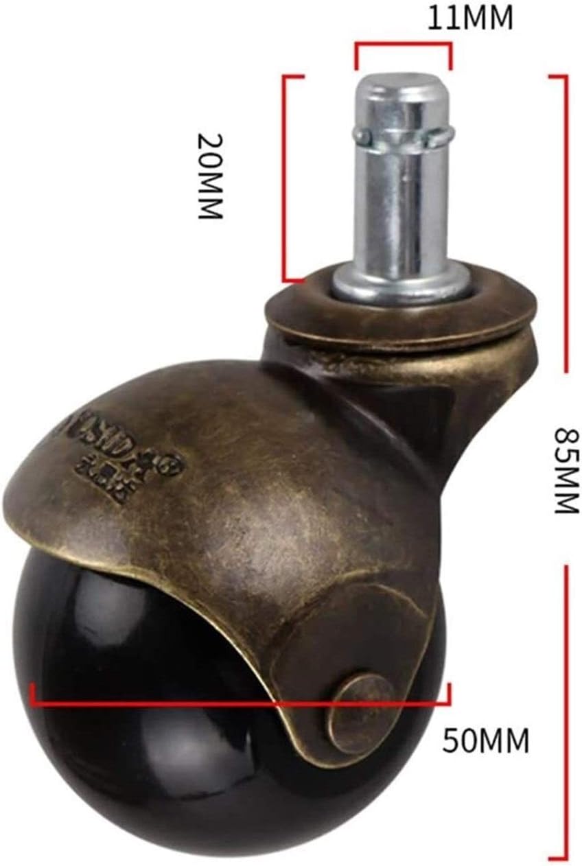 Ball Swivel Castor Wheels Antique Stem Casters 2 Inch Ball Caster Wheels Vintage Brass,Castor Replacement for Furniture Office Chairs (Color : Swivel Casters, Size : 4 Pieces)