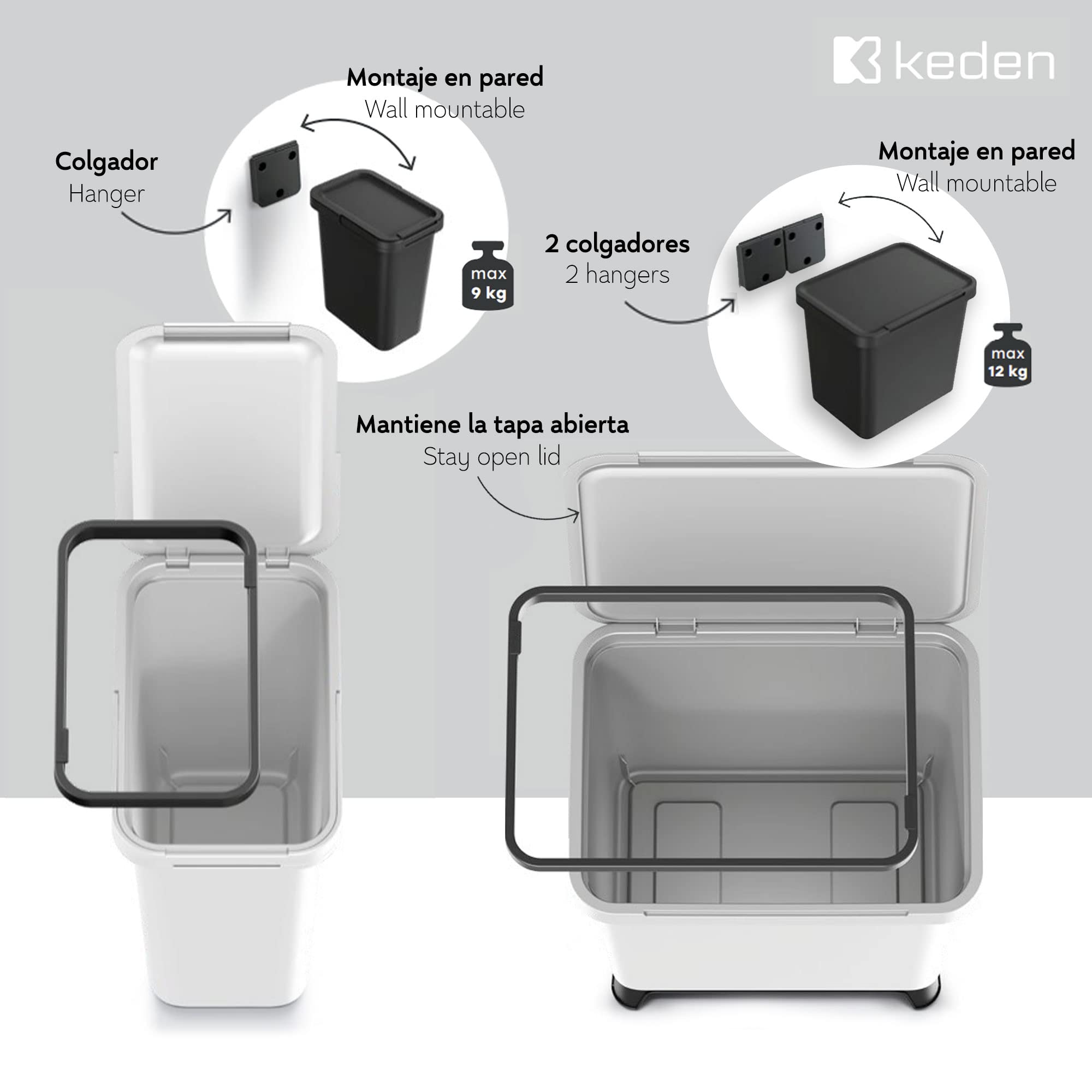 KEDEN Seau de recyclage carré 12L Systema 29x19x35 cm