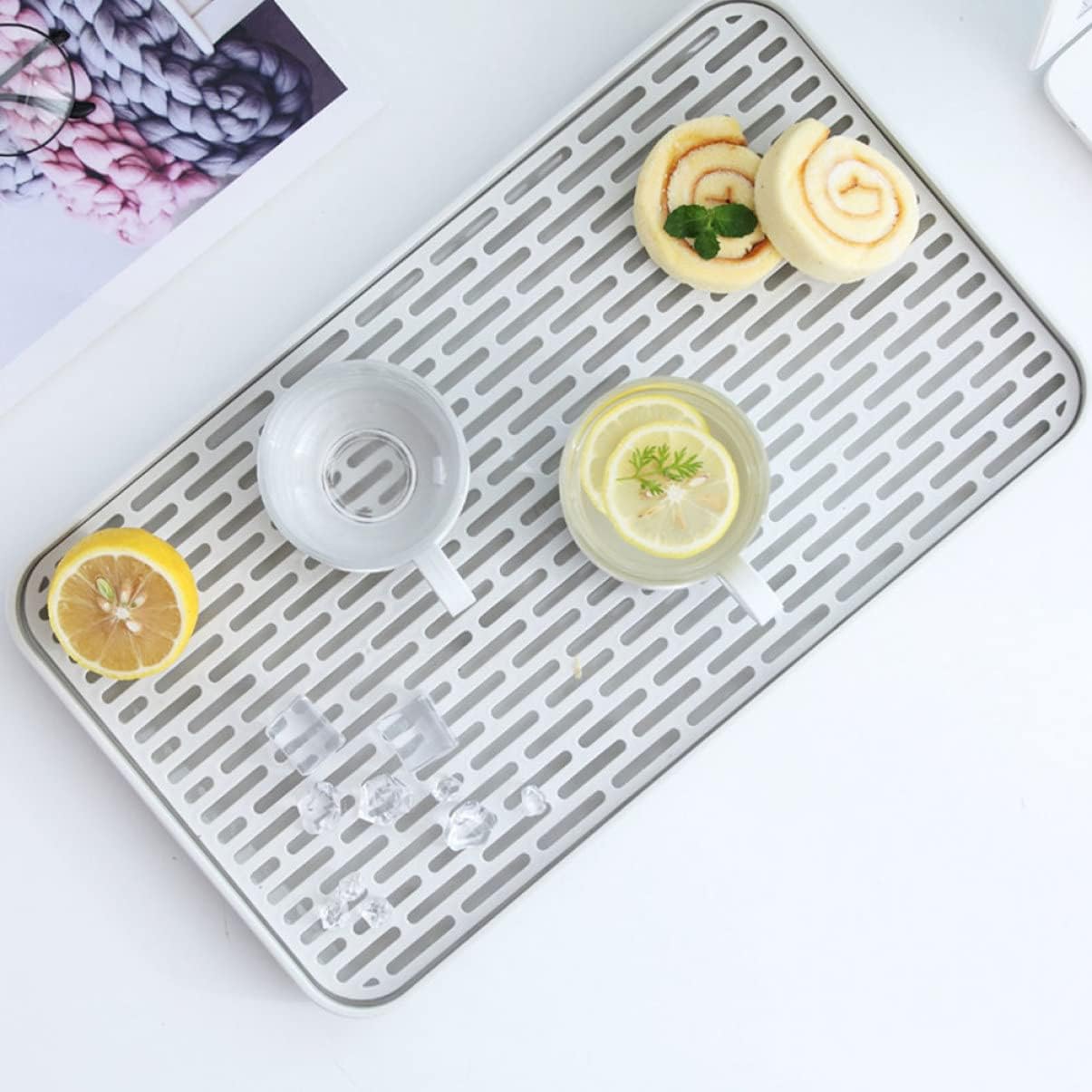 VICASKY Double Layer Drain Tray PP for Household Cup Washing and Draining | Detachable Design, Air Circulation, Smooth Edges, Quick Water Drainage, White Finish, PP Construction