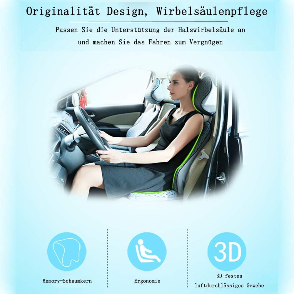 Cojín ortopédico Con soporte Lumbar y reposacabezas, cojín ergonómico para Silla, espuma viscoelástica, ciática, hemorroides y alivio del Dolor de espalda, para asiento de coche (Black)