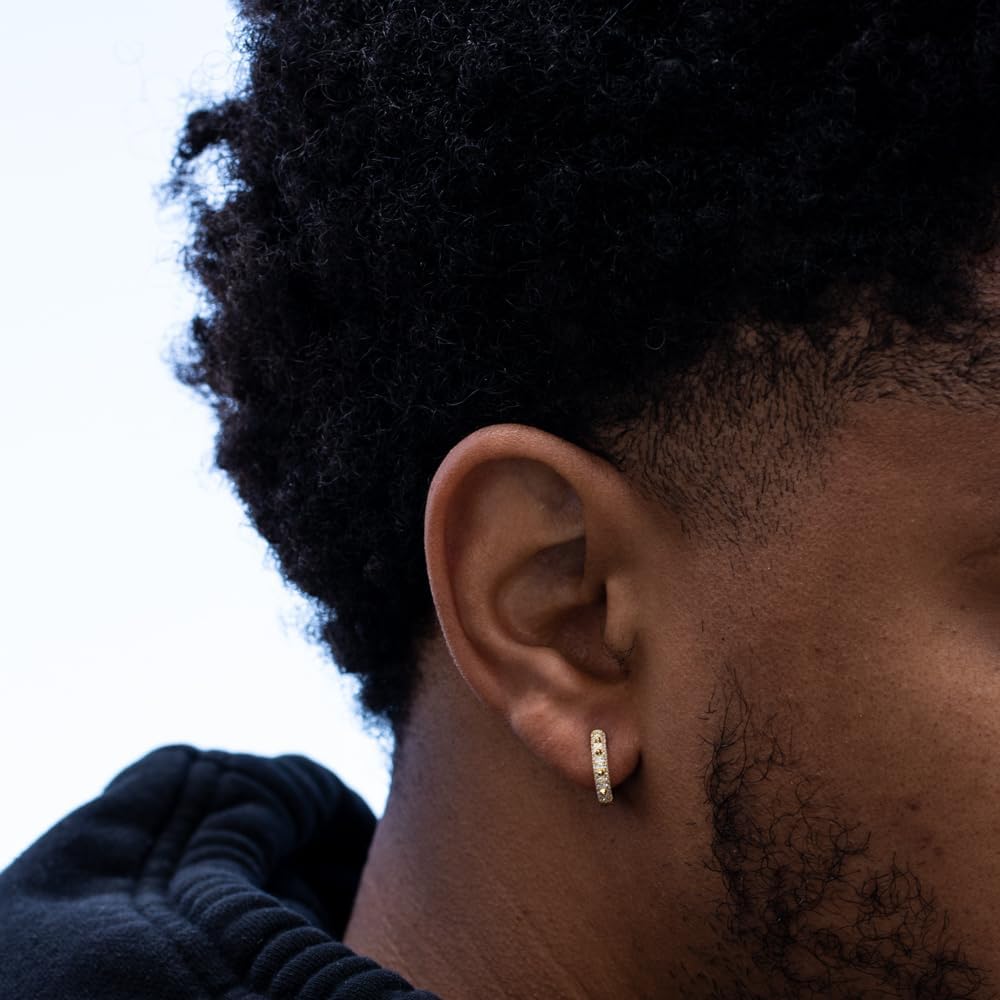 Fully Iced Cz Trendy Small Punk Style Thorn Spiked Gold Plated 925 Sterling Silver Men’s Women's Spike Micro Pave Huggie Hoop Earrings Jewelry Gift