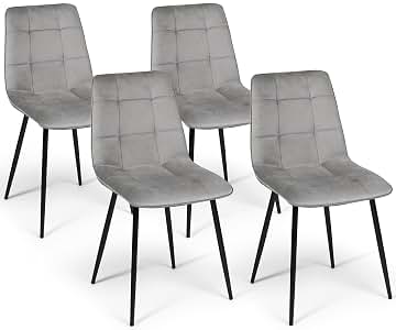 IDMarket - Juego de 4 sillas Mila de terciopelo gris claro para comedor