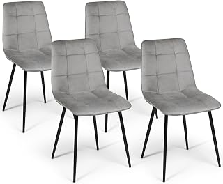 IDMarket - Juego de 4 sillas Mila de terciopelo gris claro para comedor