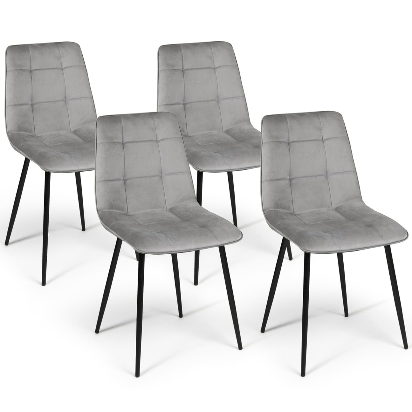 IDMarket - Juego de 4 sillas Mila de terciopelo gris claro para comedor