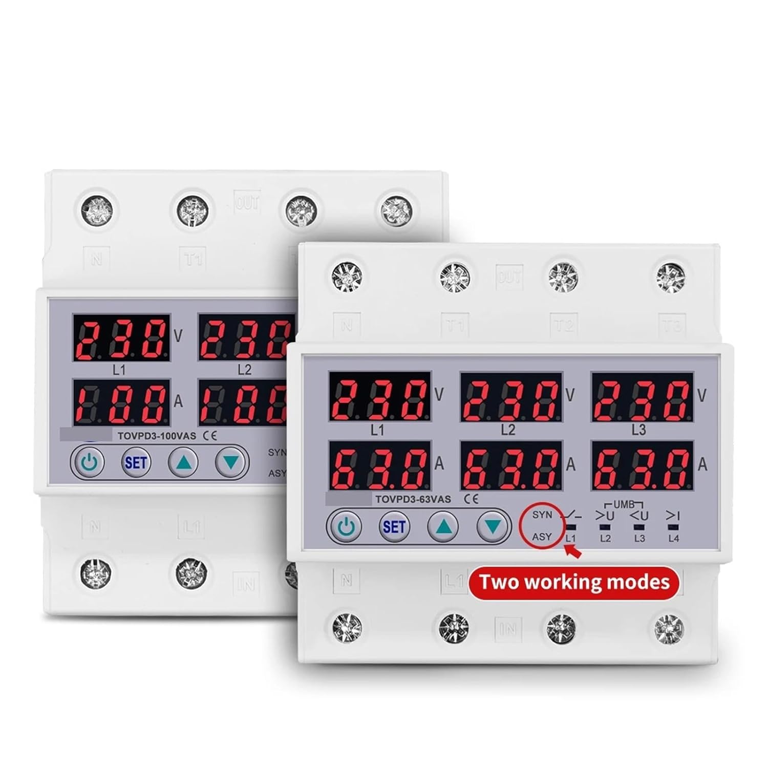 Din Rail 3P+N Adjustable Over Under Voltage Current Limit Protection Relay Protector 1Pcs(63A 3X220V)