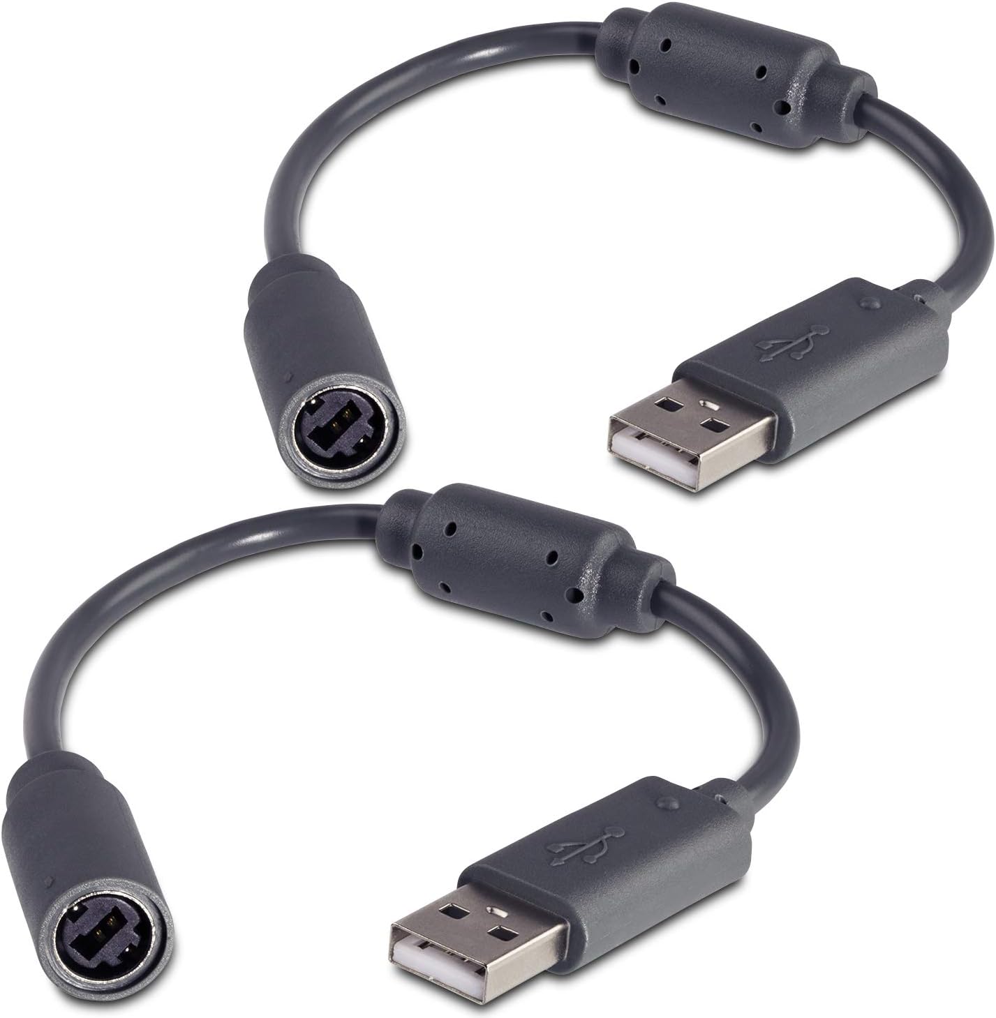 Fosmon 2X Dongle USB Breakaway Cables for Xbox 360 Wired Controllers - Dark Gray (2 Pack)