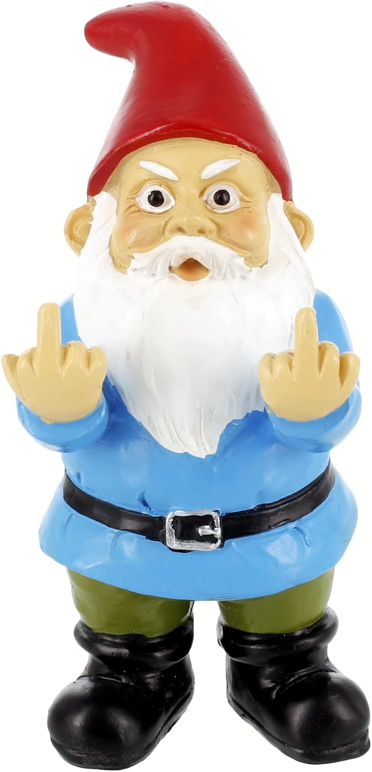 Gnometastic Double Bird Gnome, Angry Gnome Mini, 3.5in Tall - Naughty Garden Gnome for Fairy Garden, or Indoor, Outdoor Funny Mini Gnomes Decoration