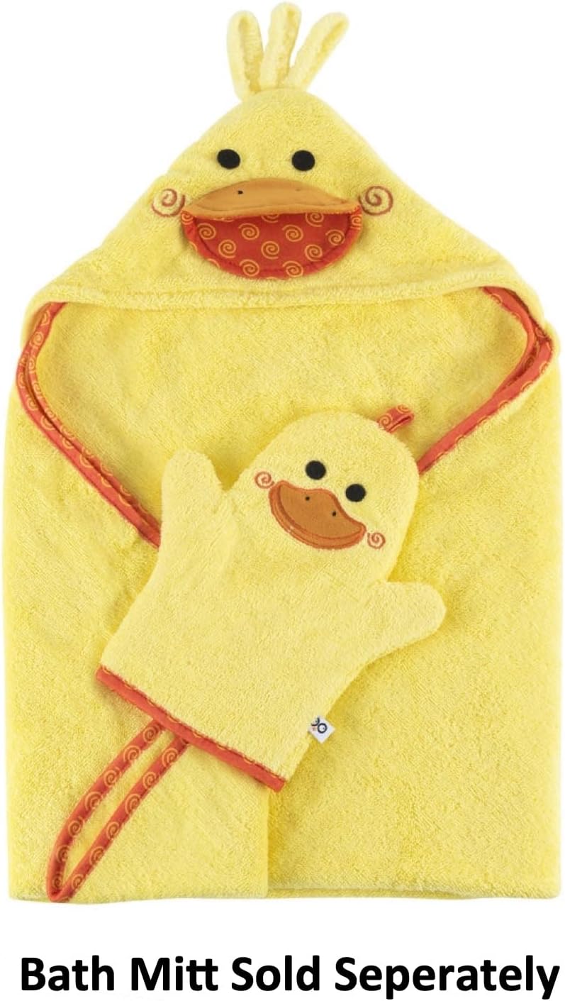 ZOOCCHINI Hooded Bath Towel for Babies & Toddlers – 100% Cotton Terry, Plush & Absorbent with Jersey-Lined Hood for Bathtime or Pool, 30" x 30" 0-18 Months, Puddles the Duck