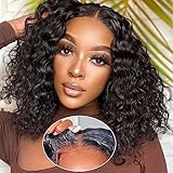 RUI MEI SI Glueless Wigs Human Hair Pre Plucked with Baby Wear and Go for Beginners Deep Wave Bob Wig No Glue Cut 4x4 Lace Closure Black Women 14 Inch