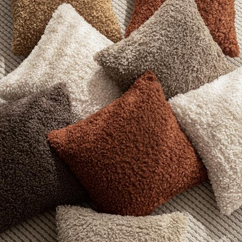 Image of Foindtower 2 Pieces 24x24 Inch Hazel Brown,Faux Fur Throw Pillow Cover Accent Sherpa Furry Pillow Covers Fuzzy Soft Pillowcases Cozy Sheepskin Decorative Fleece Cushion Case for Bed Couch Living Room