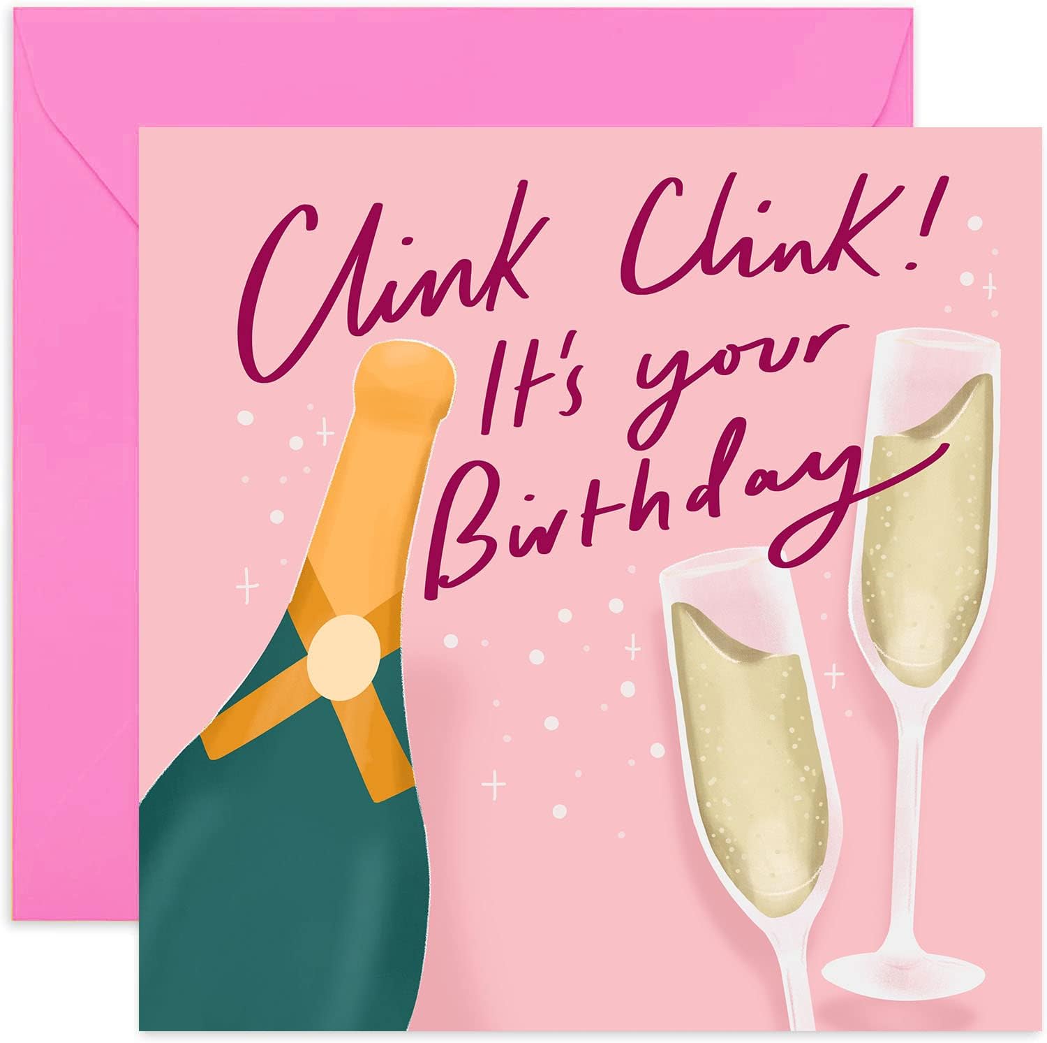 Old English Co. Clink Clink Champagne Birthday Card - Female Greeting Card for Her | Fizz Celebrations for Sister, Mum, Aunty, Niece, Best Friend |