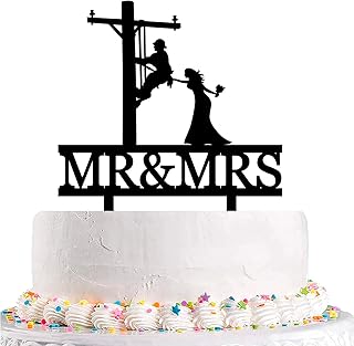 Electrician Lineman Wedding Cake Topper,Electrician Builders Workers Cake Topper, Bride and Groom Wedding Cake Topper, Power Electrician Lineman Mr and Mrs Cake Topper