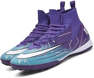 MEBAMY Tacos de fútbol para hombre y mujer, zapatos de fútbol al aire libre para niño grande AG/FG, botas de fútbol transpirables y cómodas, color negro