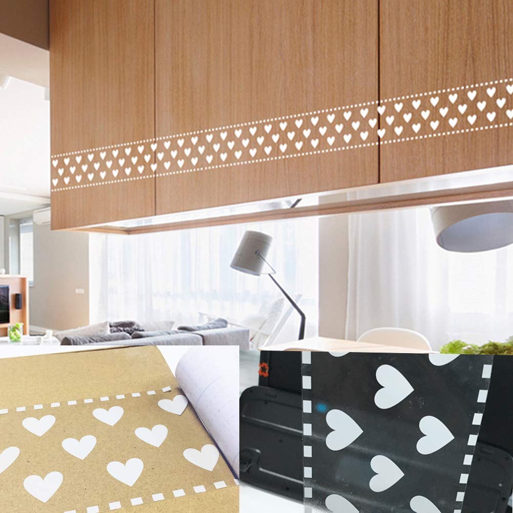 REDODECOAdhesive White Lace Transparent Rustic Floral Pattern Wall Molding Peel Stick Wall Border Decorative for Window Mirror Bathroom Kitchen,4 inch by 32.8 feet. (Love Heart)