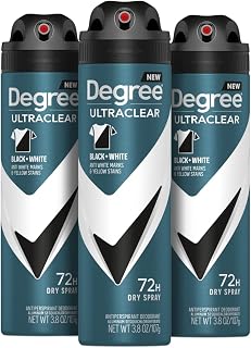 Degree Men UltraClear Black+White Dry Spray Antiperspirant Deodorant - No White Marks, No Yellow Stains, MotionSense Tech, Pack of 3 (3.8 oz)