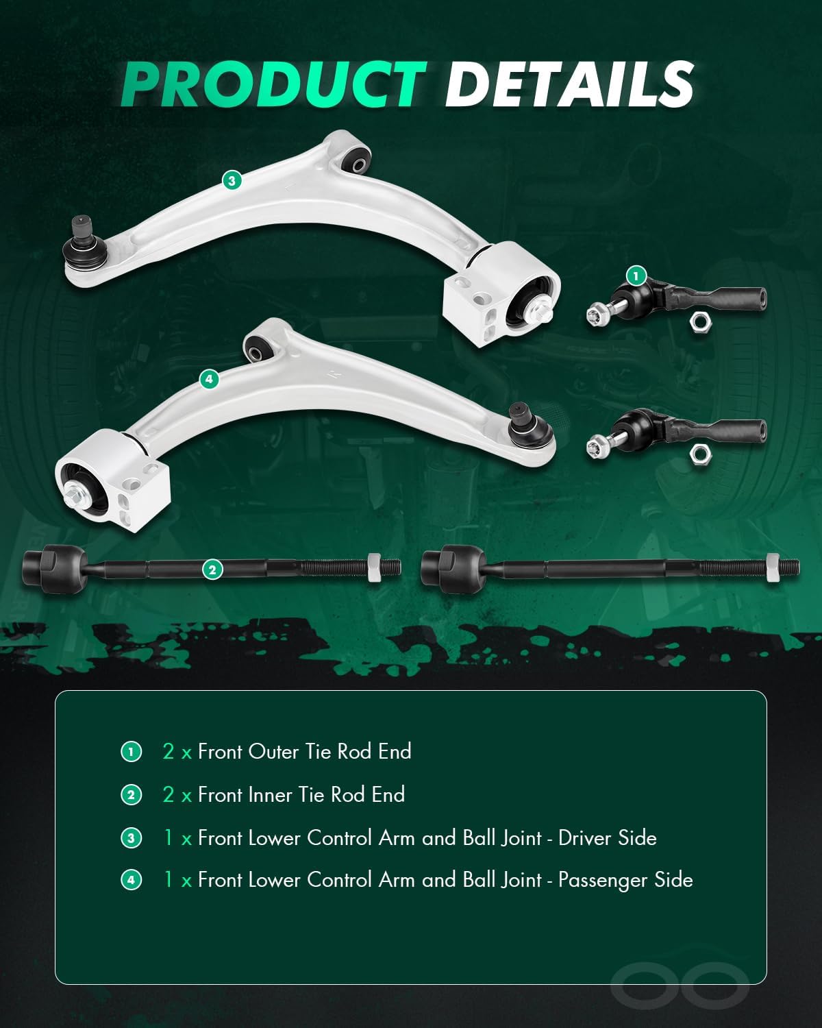 SCITOO 6pcs Front Suspension Kit Lower Control Arm And Ball Joint Inner Outer Tie Rod End Replacement For 2004-2010 For Chevy For Malibu 2005-2009 For Pontiac G6