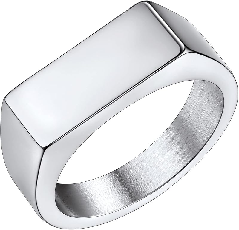 Anillo de sello de acero inoxidable Bestyle para hombres Mujeres en tono dorado/negro/plateado/gris vintage, anillo grueso y grueso de banda de cúpula pesada Anillo de dedo fresco, regalo para papá esposo, talla 7-14 personalizable