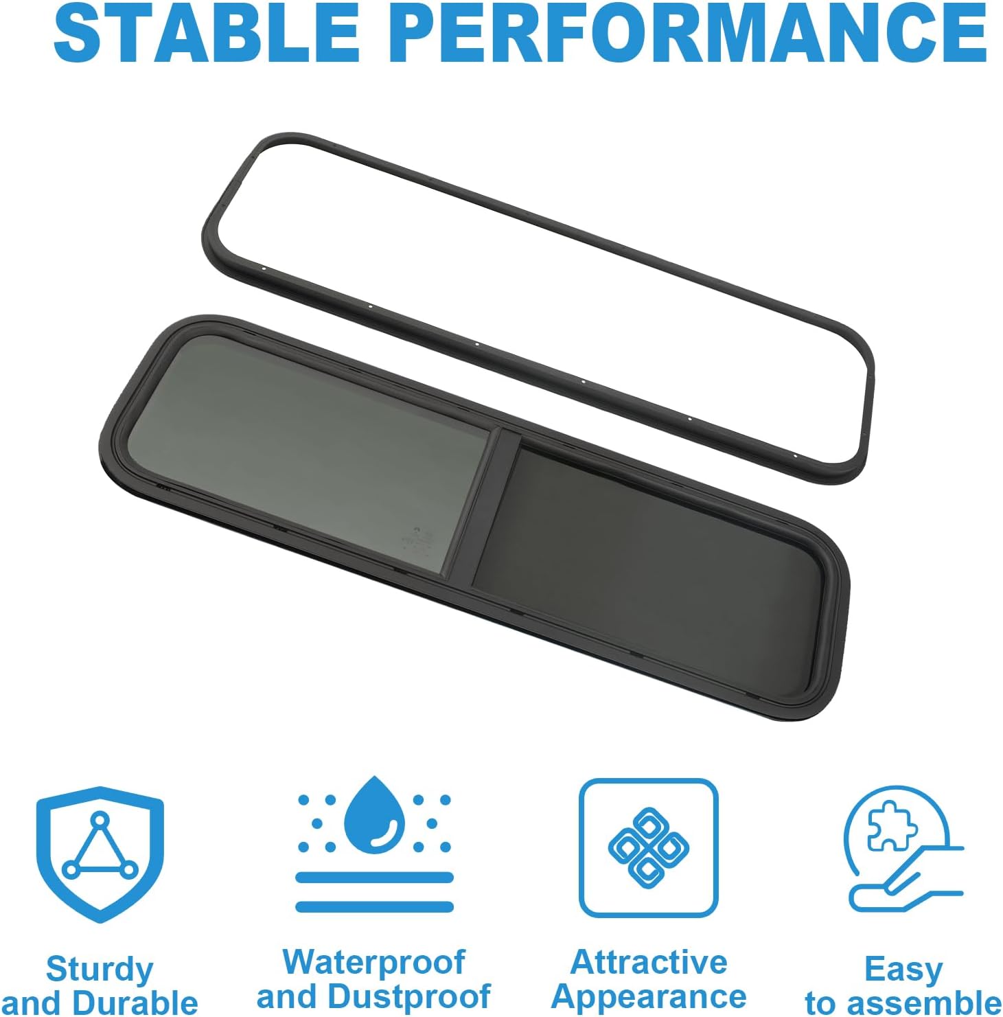RV Window | 42" W x 12" H |Vertical Sliding Camper Window Replacement, Cargo Trailer Windows with Trim Rings for Cargo, Horse Trailer