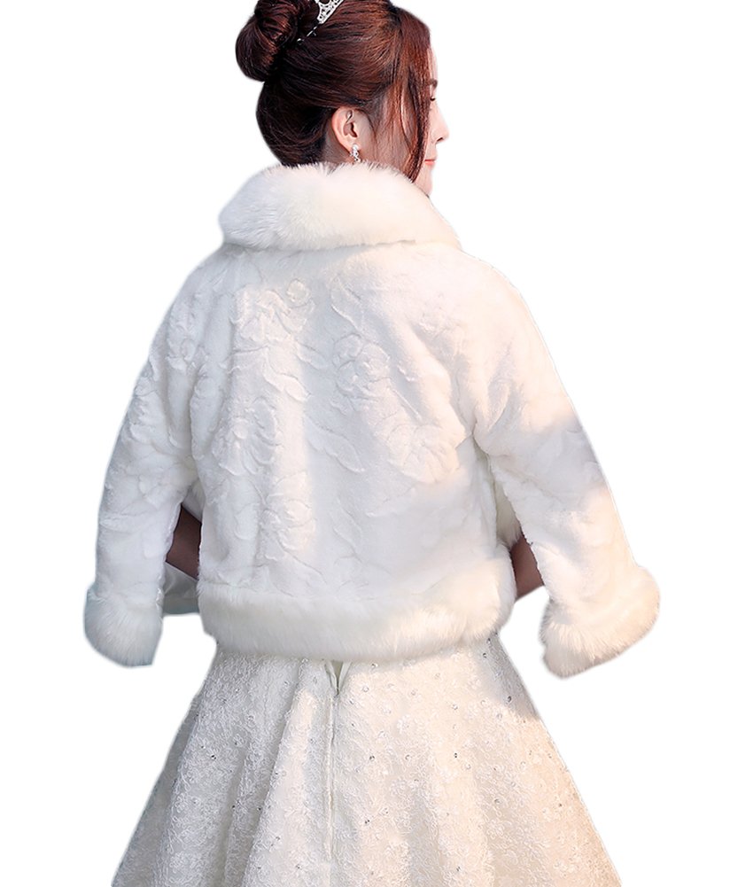 Icegrey Invierno Chaqueta De Piel De Visón Sintética Para Novia Boleros Con Manga 3/4 y Forro Chal Estola Capa Para Fiesta Bodas Blanco Marfil
