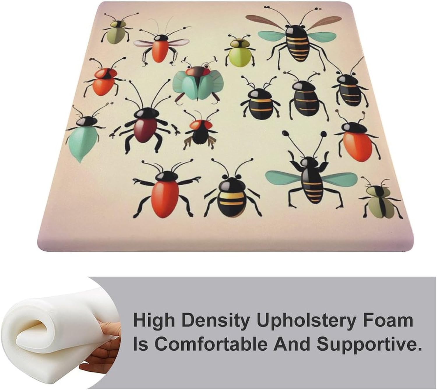 Cartoon Small Insects Chair Cushion Floor Pillow Stool Cushion | Cushions with Removable Cover with Square Memory for for Chair Living Room Balcony Office Sofa,13.8*15*1.2 Inch