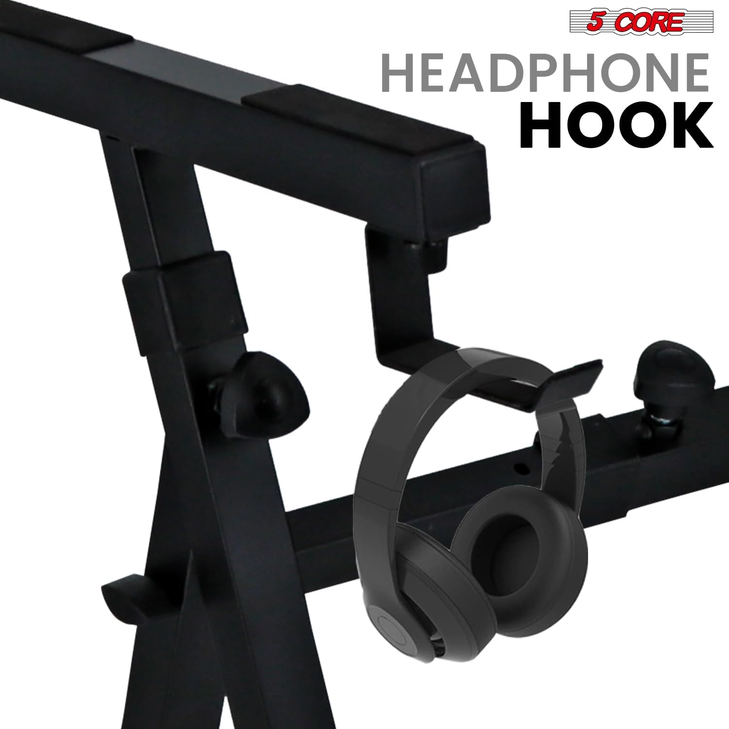 Headphone hook on keyboard stand