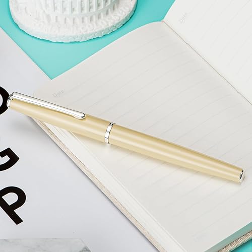 Miniatura 6 de Hongdian 920S - Pluma estilográfica amarilla meta, pluma clásica de punta fina iridio con convertidor de tinta
