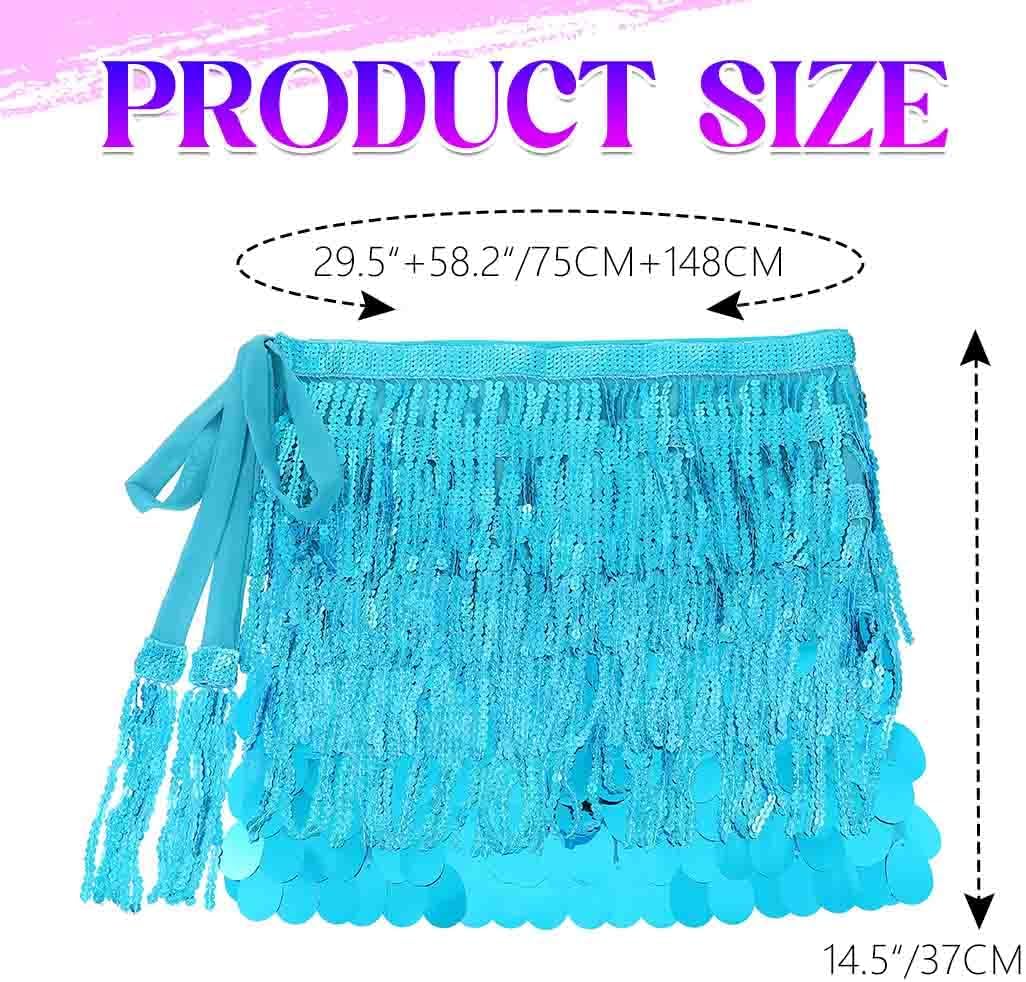 Zoestar Sparkly Sequin Skirts Rave Fringe Belly Dance Skirt Mermaid Costume Outfit for Women