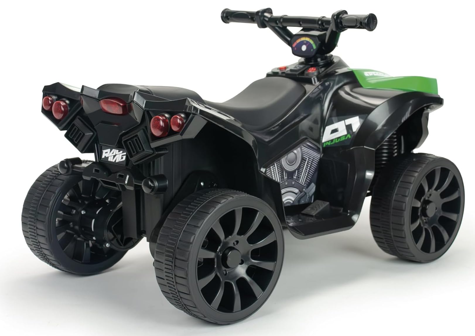Quad Elektryczny Dla Dzieci 6V Zielony – Wyścigowy Quad Na Akumulator od 18 Miesięcy – Z Biegiem Wstecznym, Światłami LED, Dźwiękami i Hamulcem Elektrycznym – Bezpieczny Pojazd Dla Dzieci – INJUSA