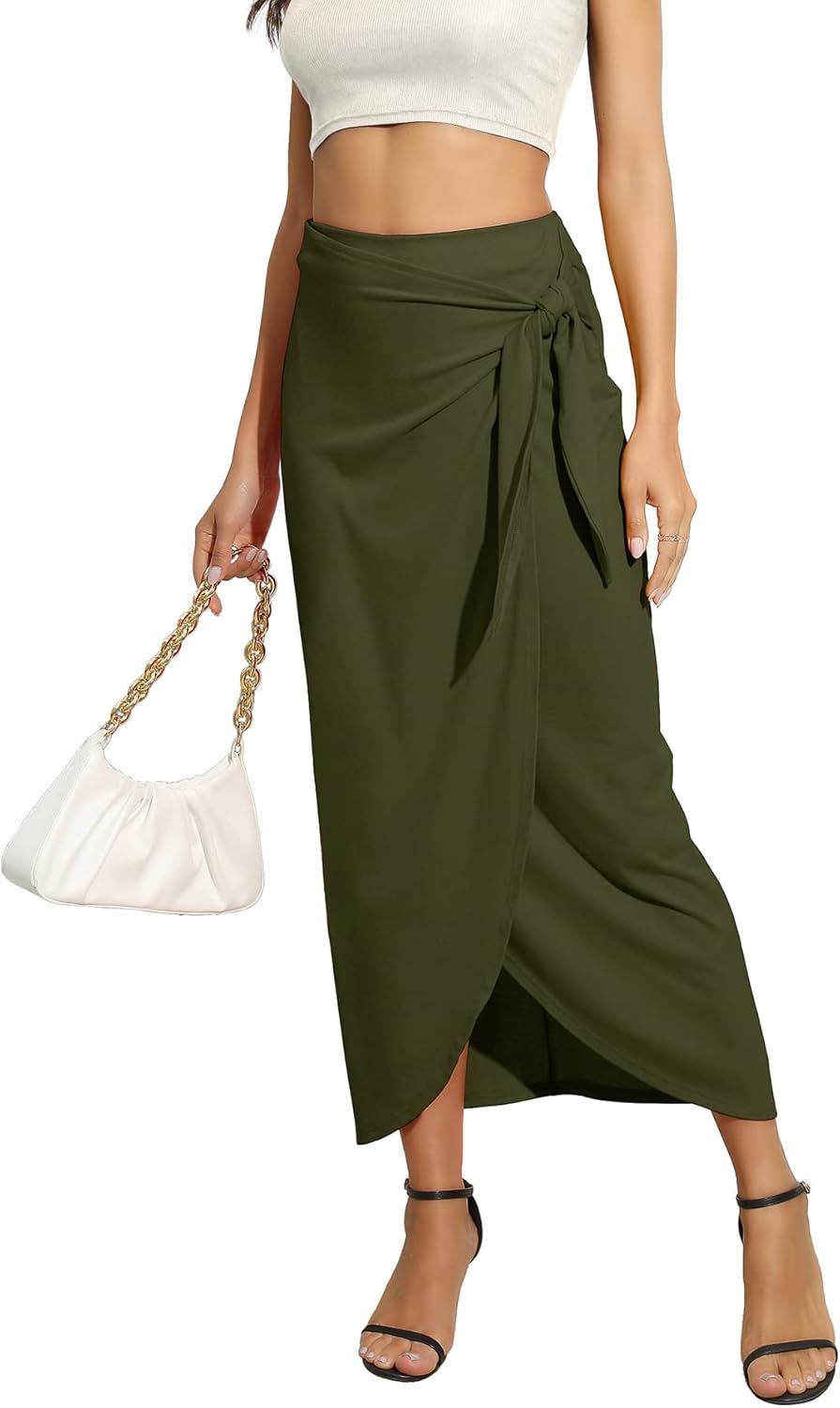 Women’s Maxi Skirt High Waist Wrap Pencil Long Skirts for Women Slim Boho Draped Front Bodycon Dresses