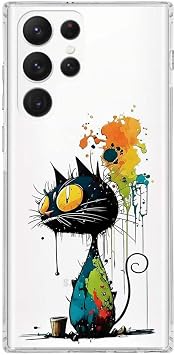 Samsung Galaxy S22 Ultra ile Uyumlu Splash Kedi Tasar ml   effaf Silikon K l f