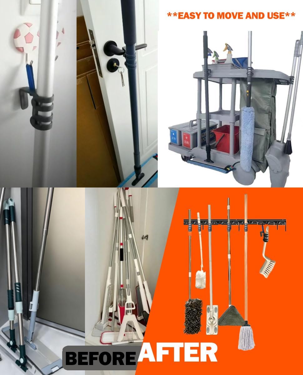 Broom and Mop Organizer for Cleaning Cart Wall Hanging Broom Holder with photo 5