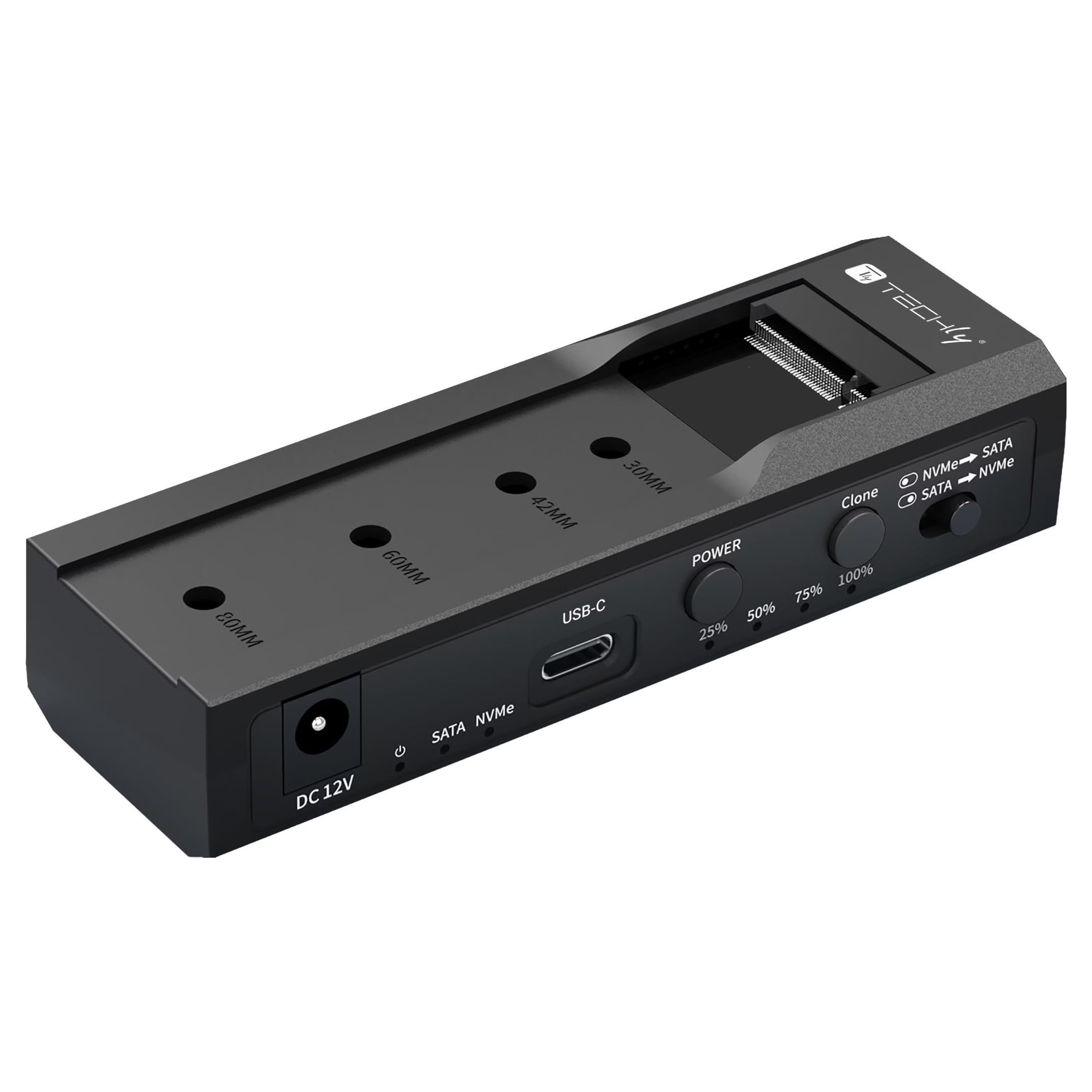Techly 623615 Adattatore/Duplicatore per HDD/SSD SATA da 2,5”/3,5” e SSD NVME M.2 Nero